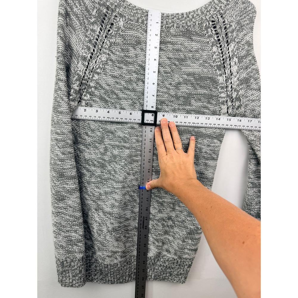 Guess Womens Gray White Marled Cable Knit Pointelle Scoop Neck Sweater Medium - Picture 6 of 8